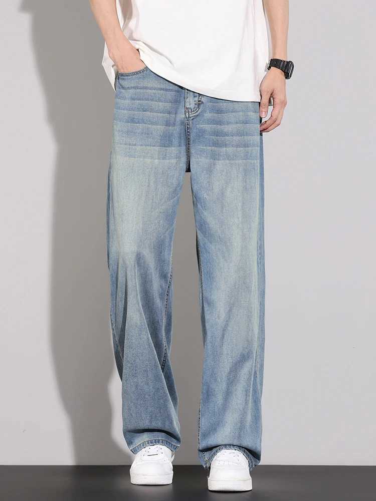 Streetwear Mens Vintage Jeans Summer Thin Lyocell Fabric Soft Straight Casual Trousers Comfortable Brand Male Denim Pants M250610
