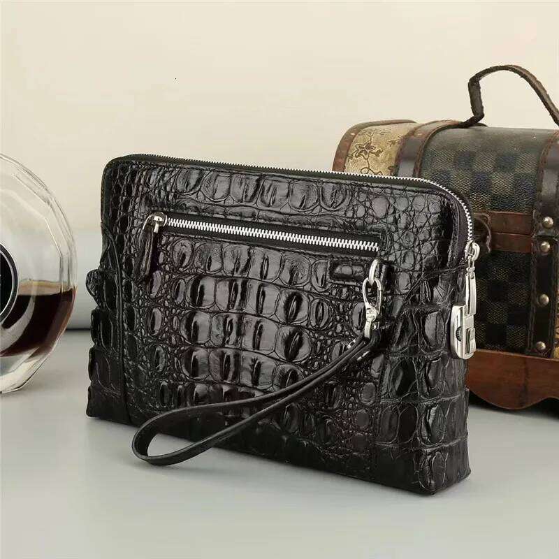 Exotic Real Crocodile Skin Men's Black Brown Passcode Clutch Bag ZIP Card Holders Genuine Alligator Leather Male Wristlets Purse
