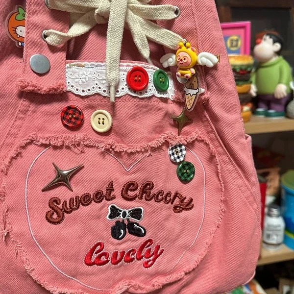 Japanese Cartoon Cute Backpack Schoolbag School Supplies Womens Bags Kawaii Bow Button High-capacity Backpacks 250606