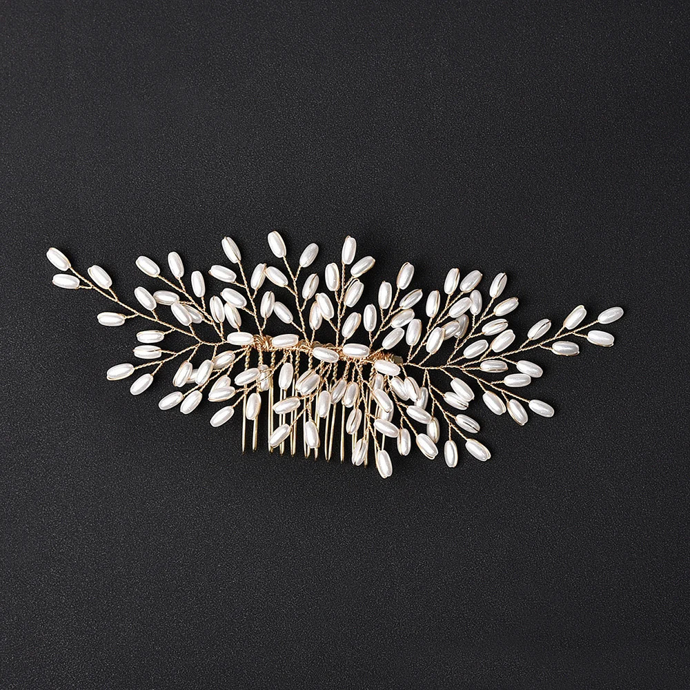 Crystal Pearl Hair Comb Clip Pin Alloy Leaf Hair Comb Handmade Headband Tiara For Women Bride Wedding Hair Accessories Jewelry 250610