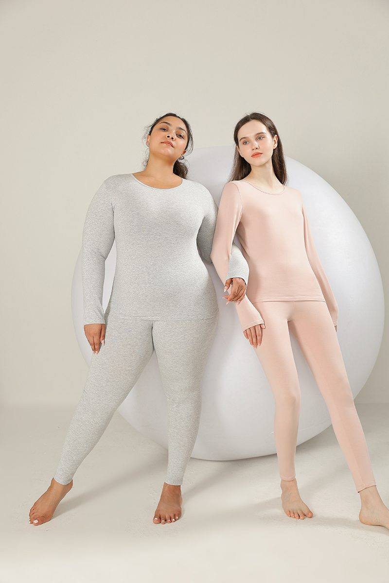 Autumn clothes and trousers cotton women round neck set couples thin section antibacterial large size cotton thermal underwear