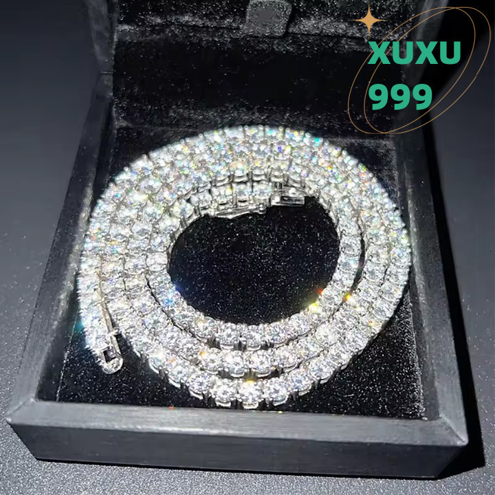 OACOCA VVS Out 925 Silver Moissanite Diamond Tennis Chain Necklace in 3mm 4mm 5mm 6.5mm Sizes