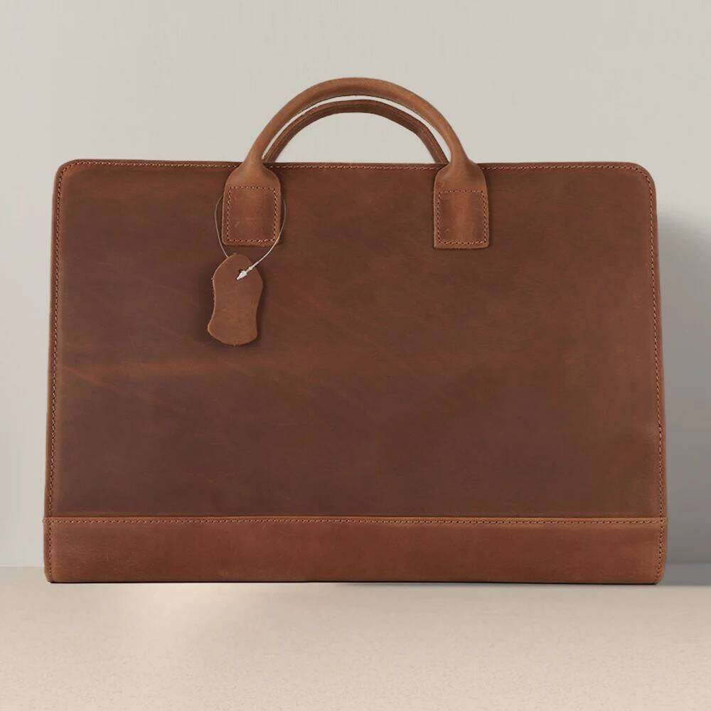 JOYIR Crazy Horse Leather Retro Men Briefcase For 15.6" Laptop 7.9" Ipad Handbag Business Portfolio Organizer Travel Office Bag