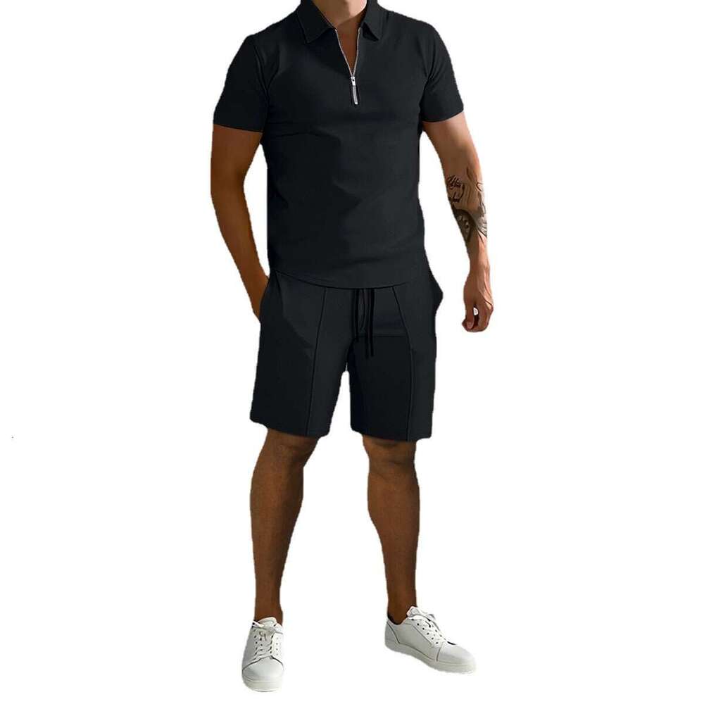 Summer New Men's Polo Casual Loose Short Sleeve Shorts Sports Set B5