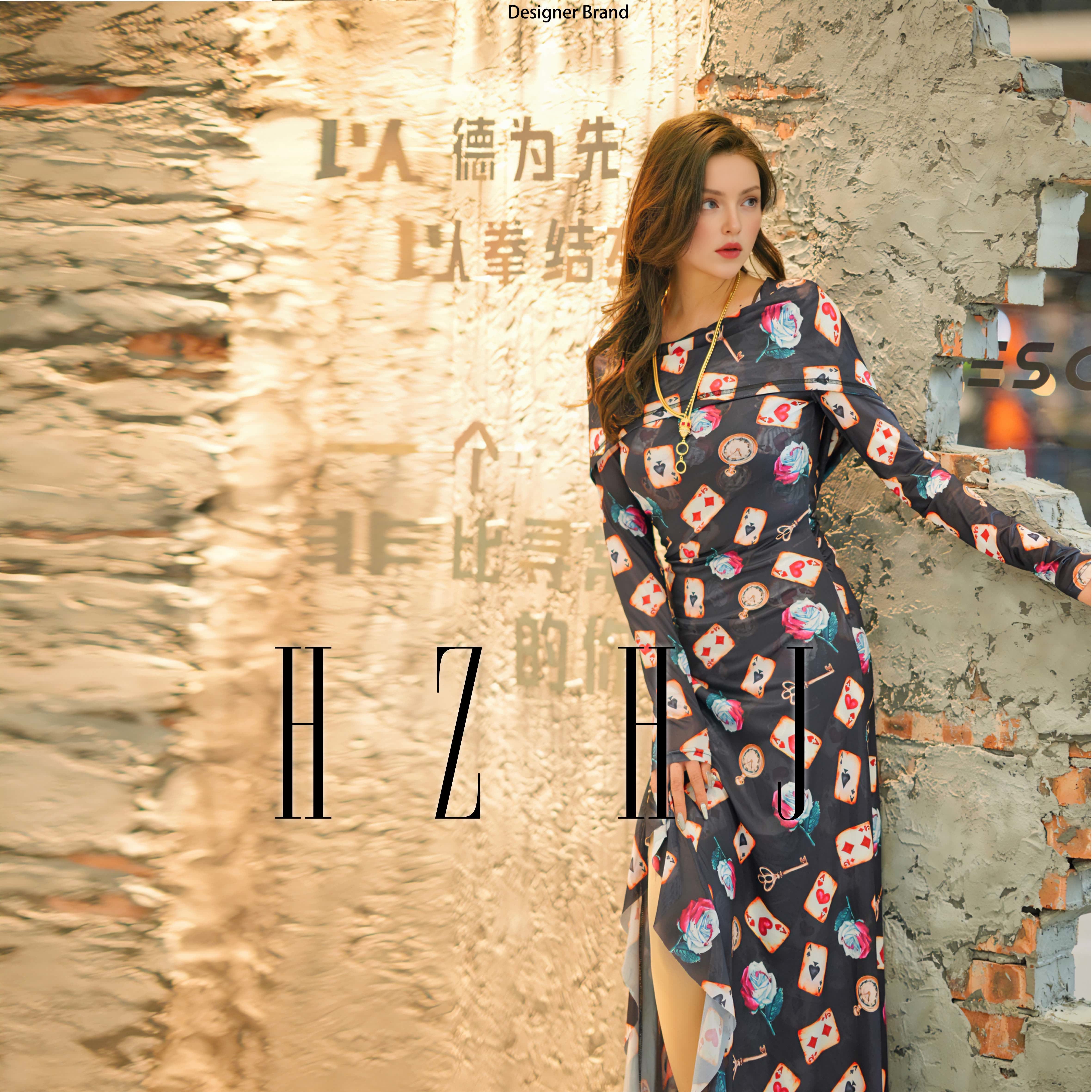HZHJ new designer magician (with hat) long sleeved dress with slit