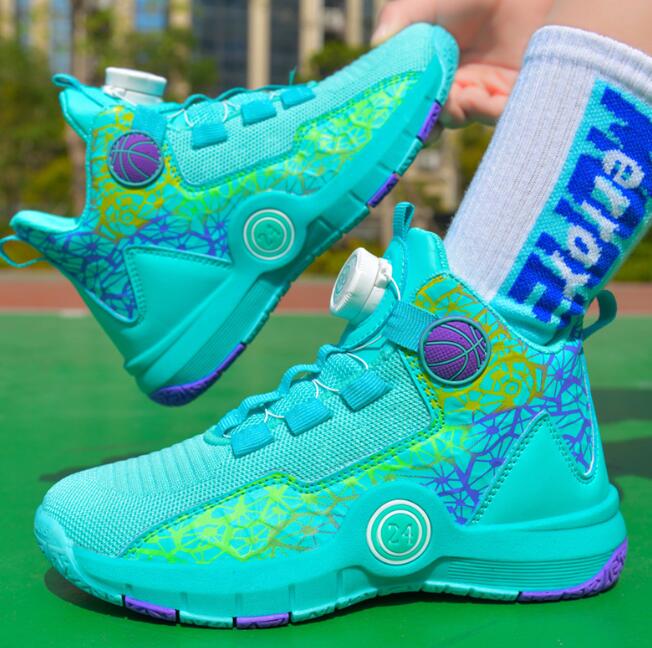 Children's basketball shoes Designer teenagers' practical training high top sports shoes for students mesh breathable rotating buckle runnin