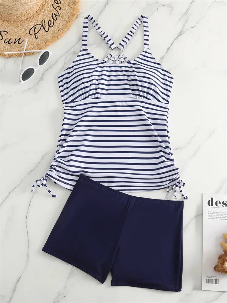 Bikini Swimsuit Women Swimwear 2025 New Solid Print Tankini Bikinis Set Boxer Shorts Bathing Suit For Female Summer Beach Wear