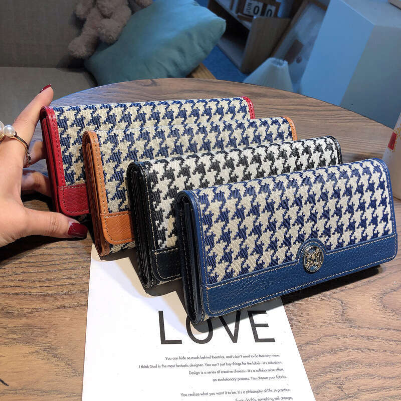 Genuine Leather Long Wallet for Women New Small Niche Design Multi-Card Holder Canvas Coin Purse