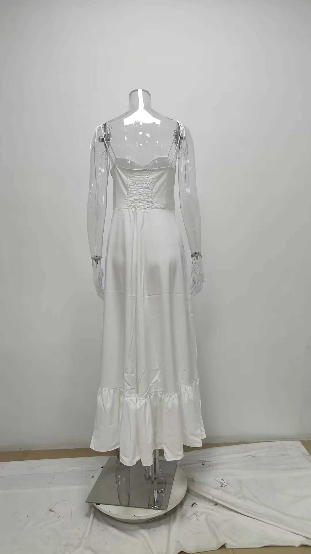 VEITCHE Summer Elegant Women White Long Dresses Evening Party Butterfly Midi Dress Ladies Fashion Pleated Slip Dress Vestidos XJ250610