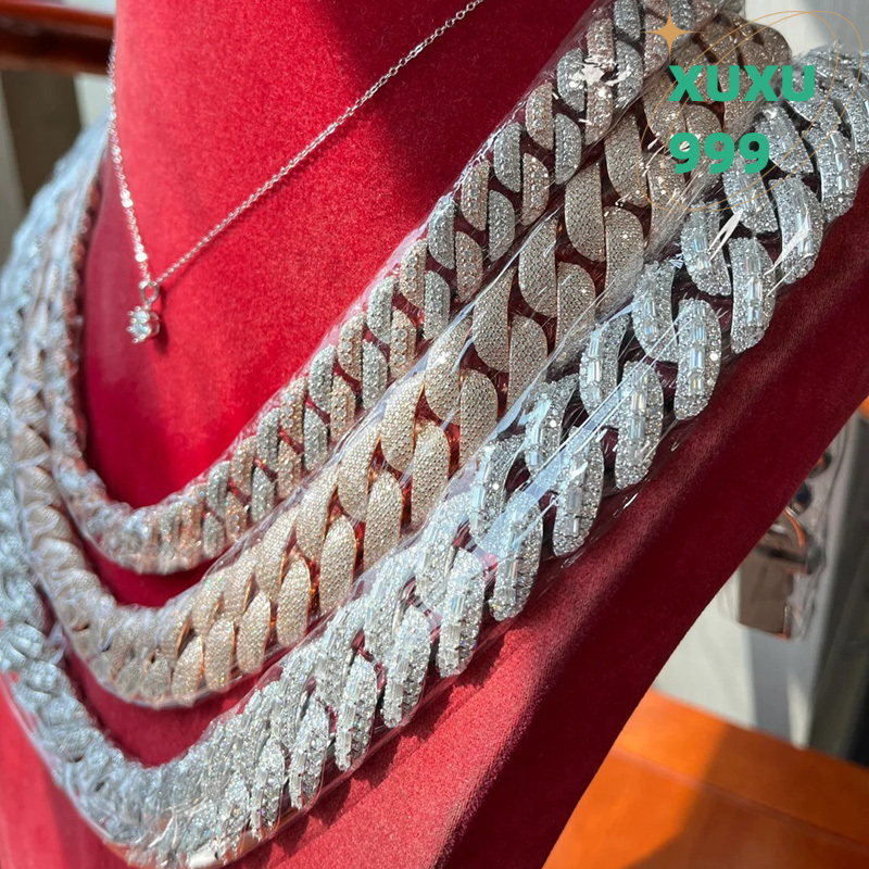 OACOCA VVS Moissanite Tennis Necklace in 925 Silver Durable Cuban Link Chain Unisex Hip Hop Jewelry HOT