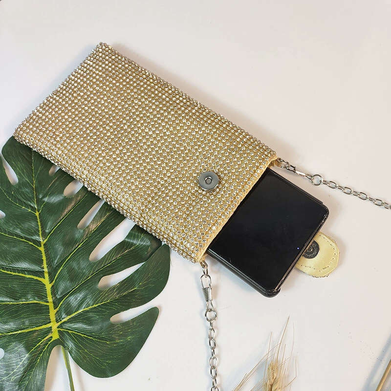 Fashionable Niche Phone New Simple Shoulder Trendy Chain Crossbody Rhinestone Evening Bag