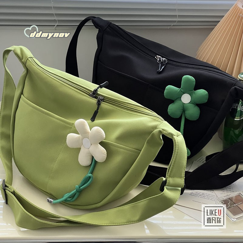 DIY Zipper Dumpling Solid Color Tote Fashion Casual Versatile Literary Single Shoulder Crossbody Canvas Women's Bag ddmynov