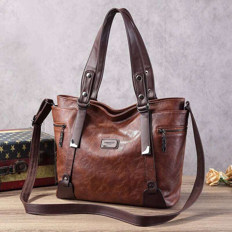 Vintage Women's Tote 2025 New PU Leather Shoulder Bag Large Capacity Handbags Retro Style Crossbody Bags For Women