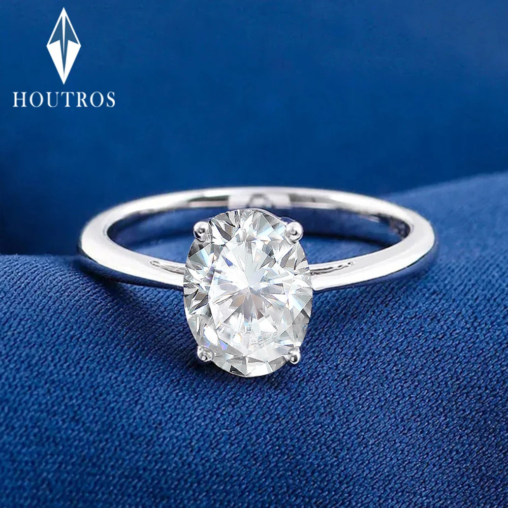 1/2/3/4 Oval Cut Solitaire Diamond Ring GRA Certified 925 Sterling Silver Party Wedding Bands Jewelry for Women 250610