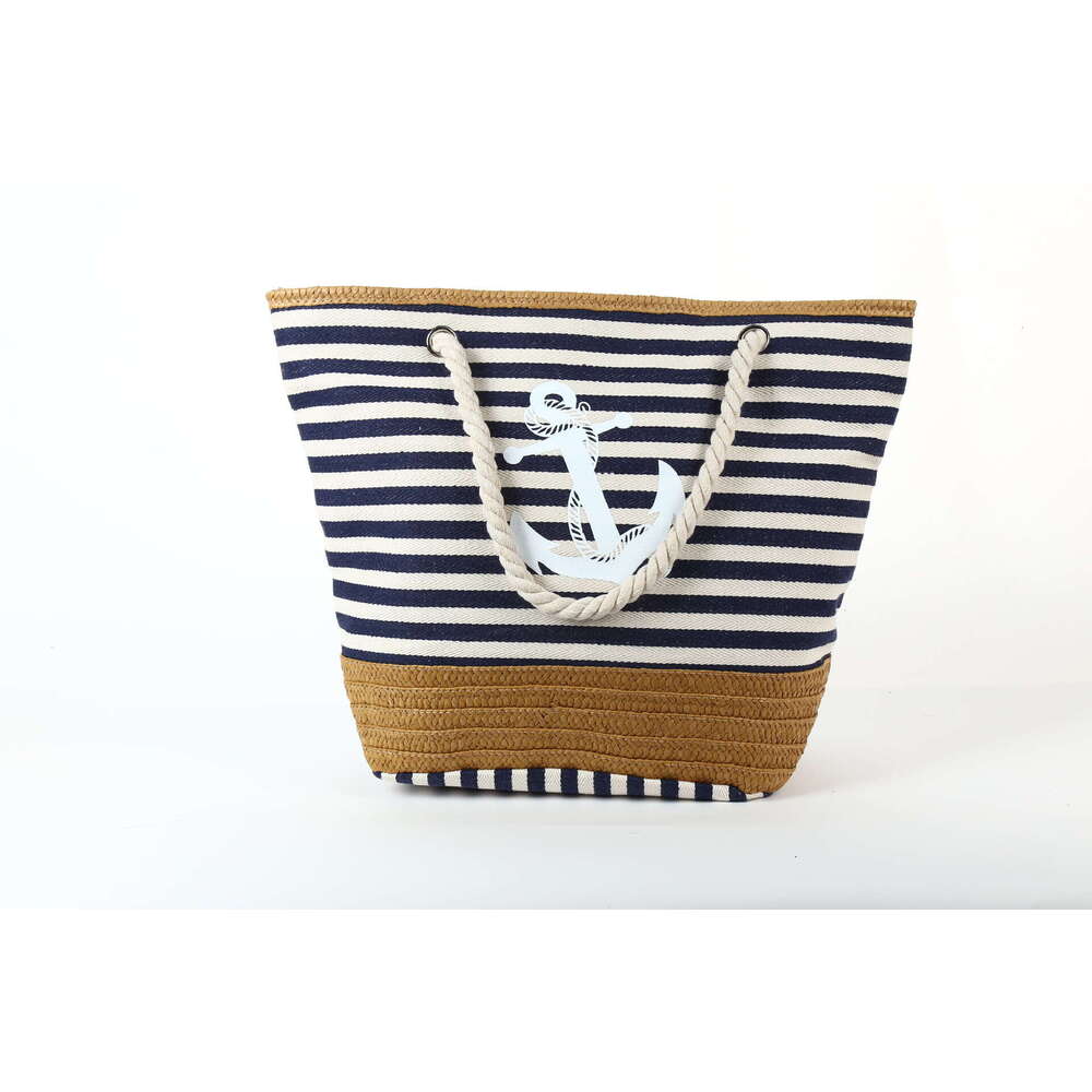 Casual Style Beach Single Canvas Classic Fashion Striped Shoulder Large Capacity Shopping Bag