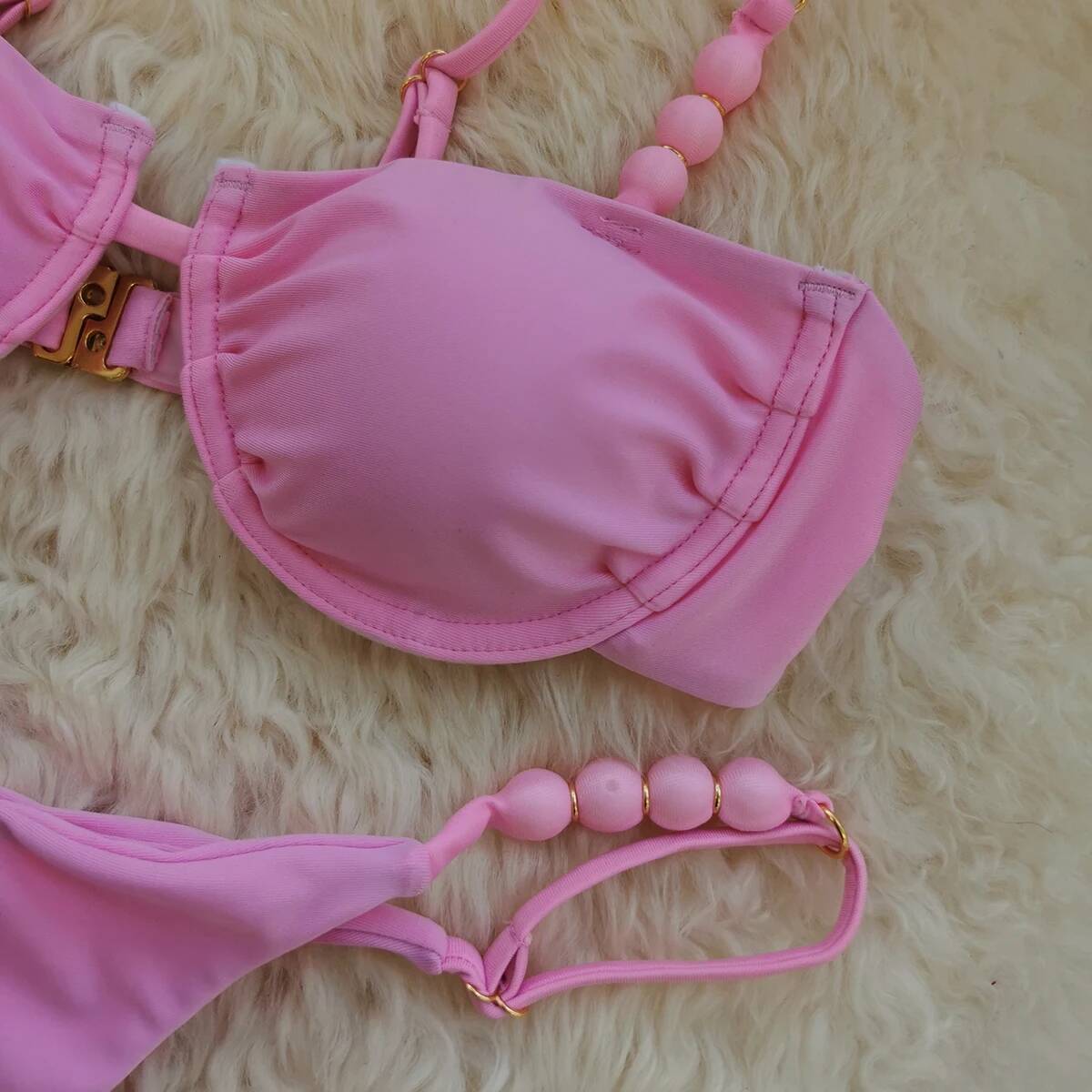2025 Sexy Pink Bikini Set with Beaded Straps Perfect for Beachwear Pool Parties Special Ocns Stand Out This Summer