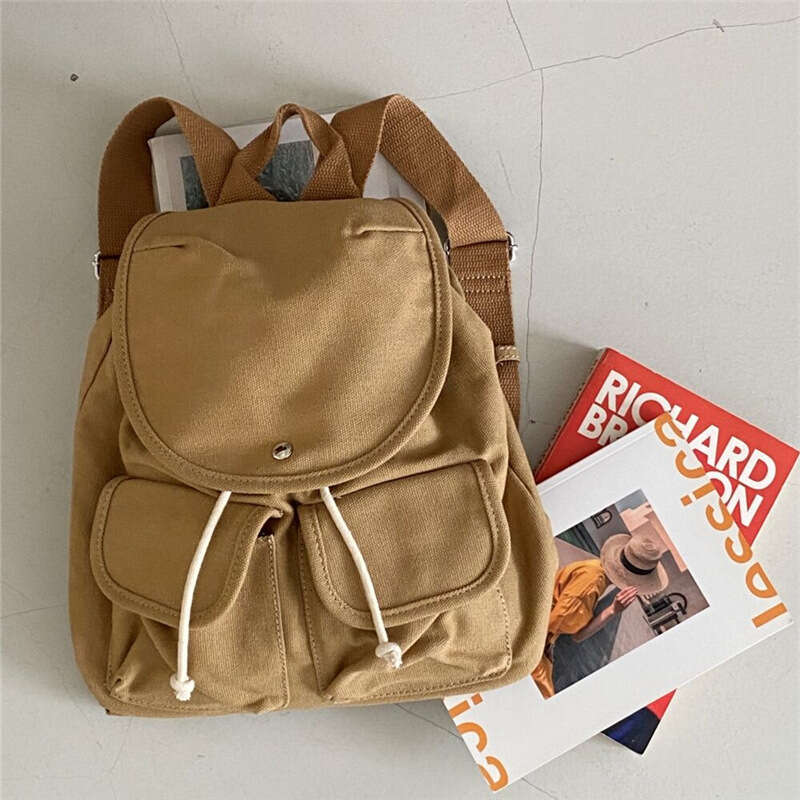 2024 Spring Summer New Simple Casual Niche Design Student Canvas School Bag Large Capacity Drawstring Backpack