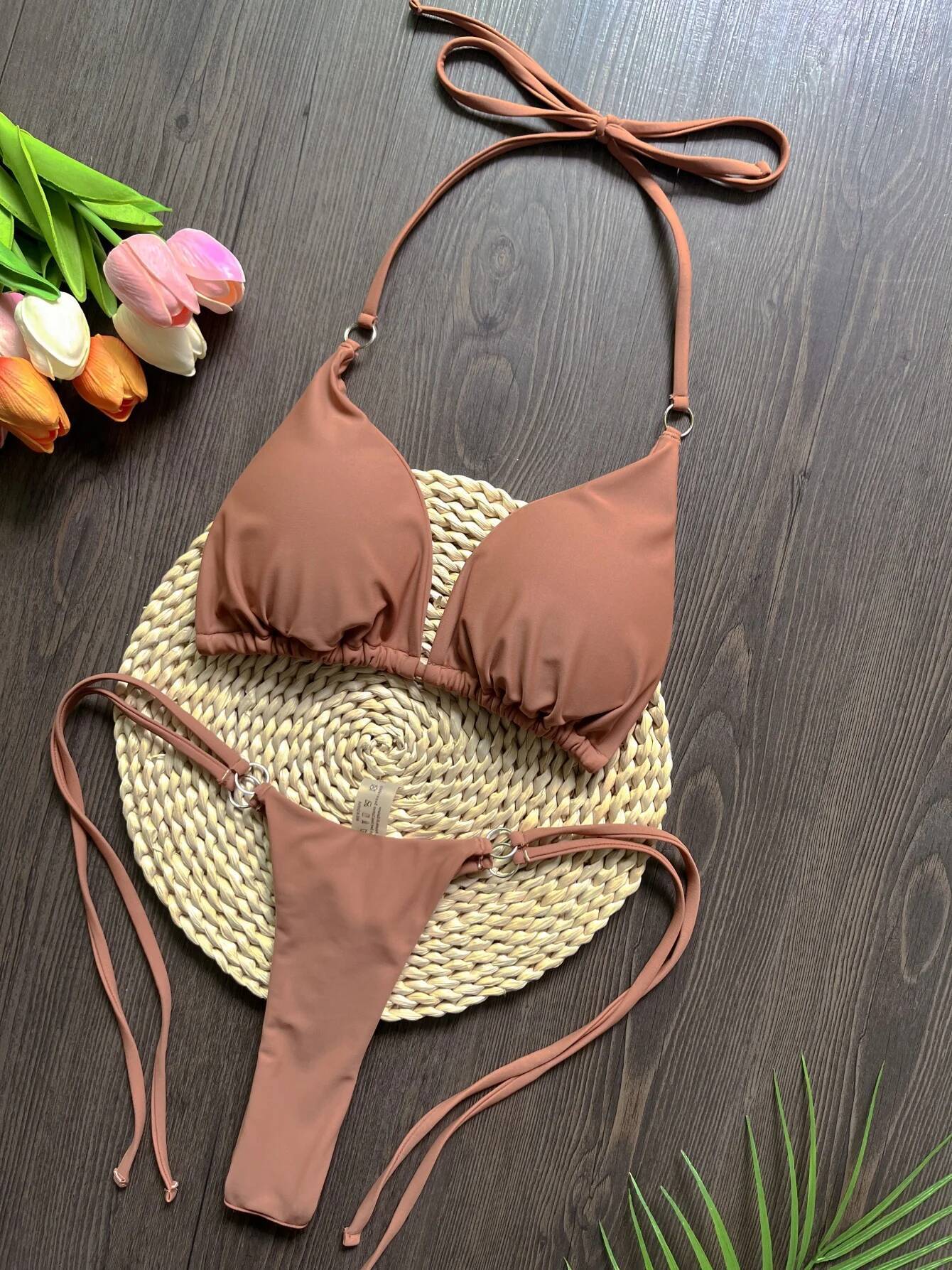 RUOTONGSEPT Sexy Halter Satin Brazilian Women Swimwear Female Swimsuit Two-pieces Bikini set Bather Bathing Suit Swim