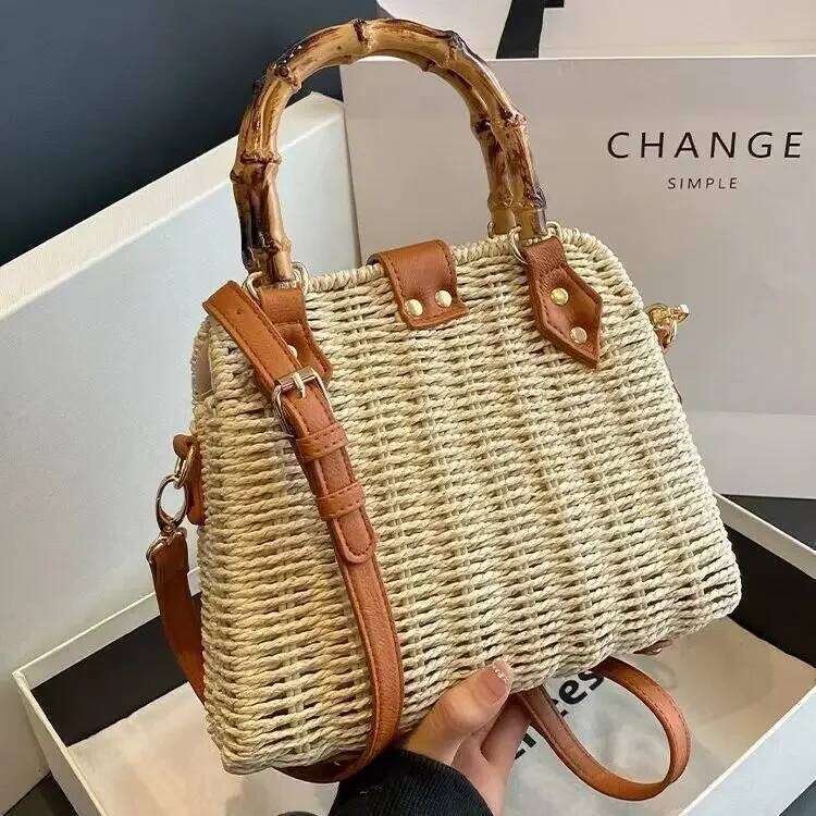 Fashionable Korean Crossbody New Style Handwoven Rattan Versatile Women's For Vacation Beach Bag