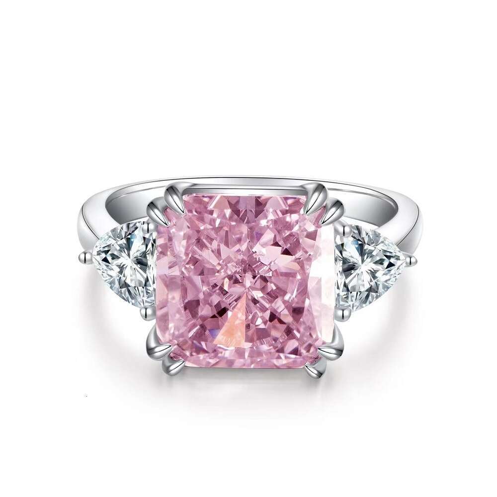 DHCollections S925 Sterling Silver High Carbon Diamond Ice Flower Cut Ring Pink Engagement Wedding Ring for Women Trendy Fashion Jewelry Sizes 5 to 9