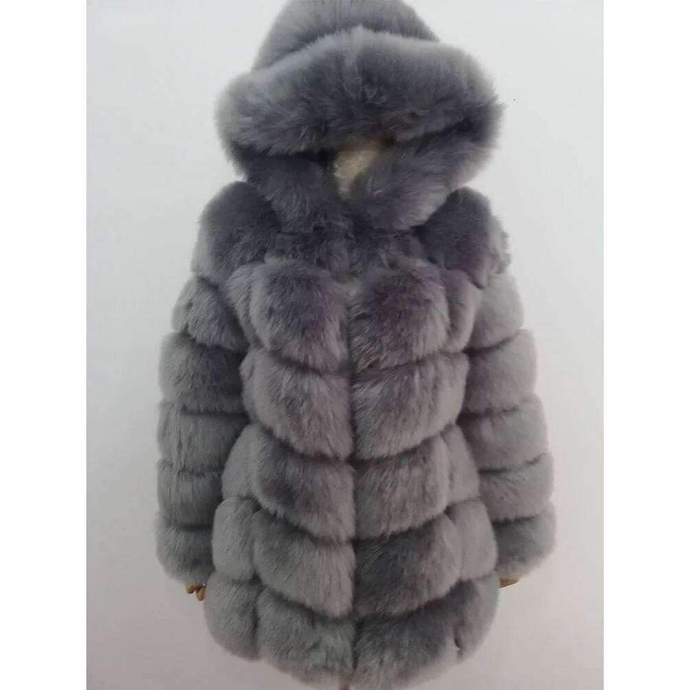 Women's Winter Artifical Fox Overcoat Long Sleeves Faux Fur Coat Jacket With Hooded