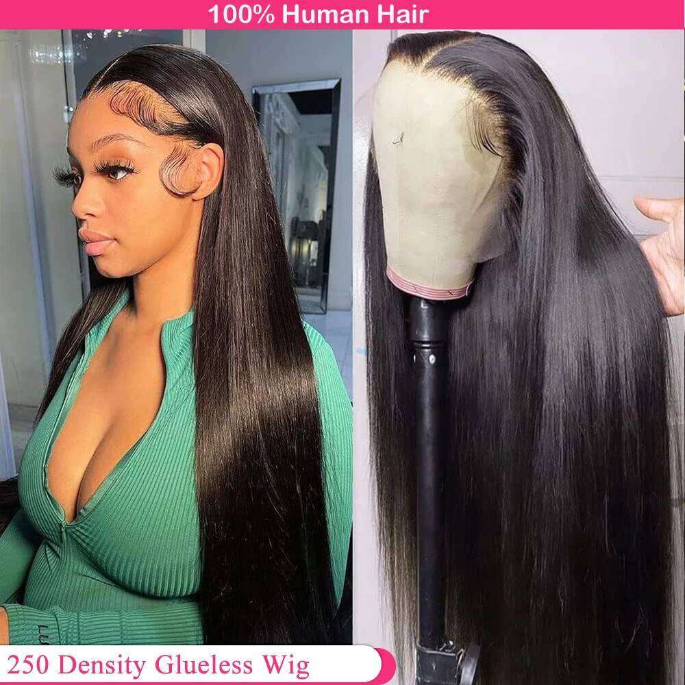 Bone Straight 100% 250 Density Human Hair Wigs For Women Pre cut Glueless 6X6 Lace Wig Wear an Go