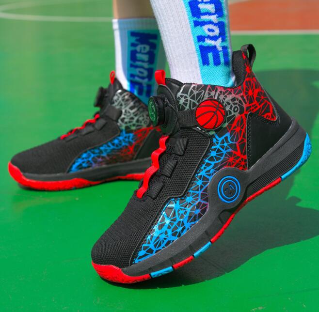 Children's basketball shoes Designer teenagers' practical training high top sports shoes for students mesh breathable rotating buckle runnin