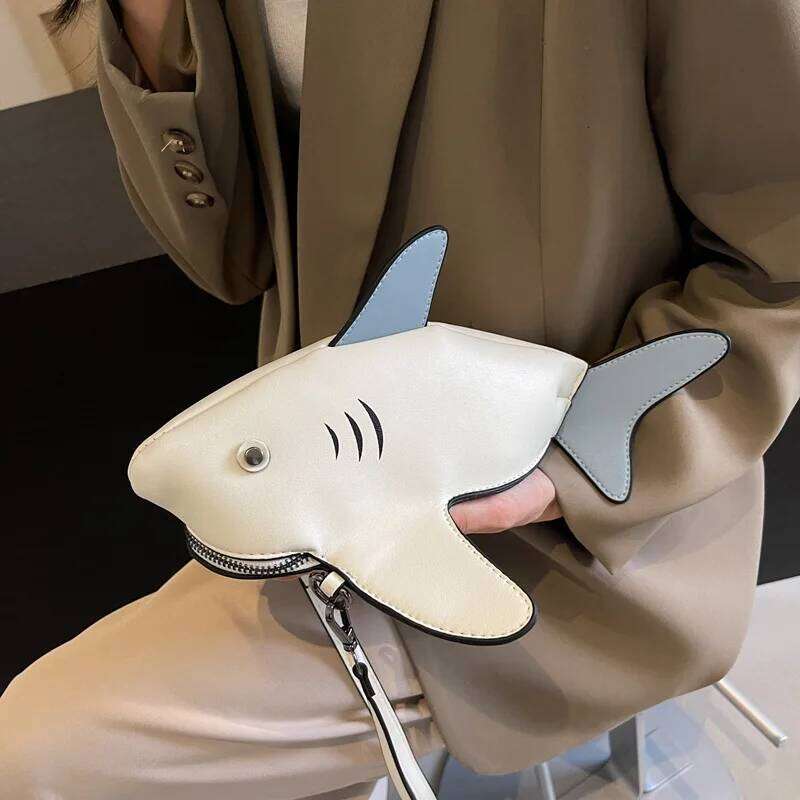 Girl Personality Cute Shark Design Pu Leather Casual Shoulder Tote Crossbody Mini Messenger Handbag Clutch Bag Purse