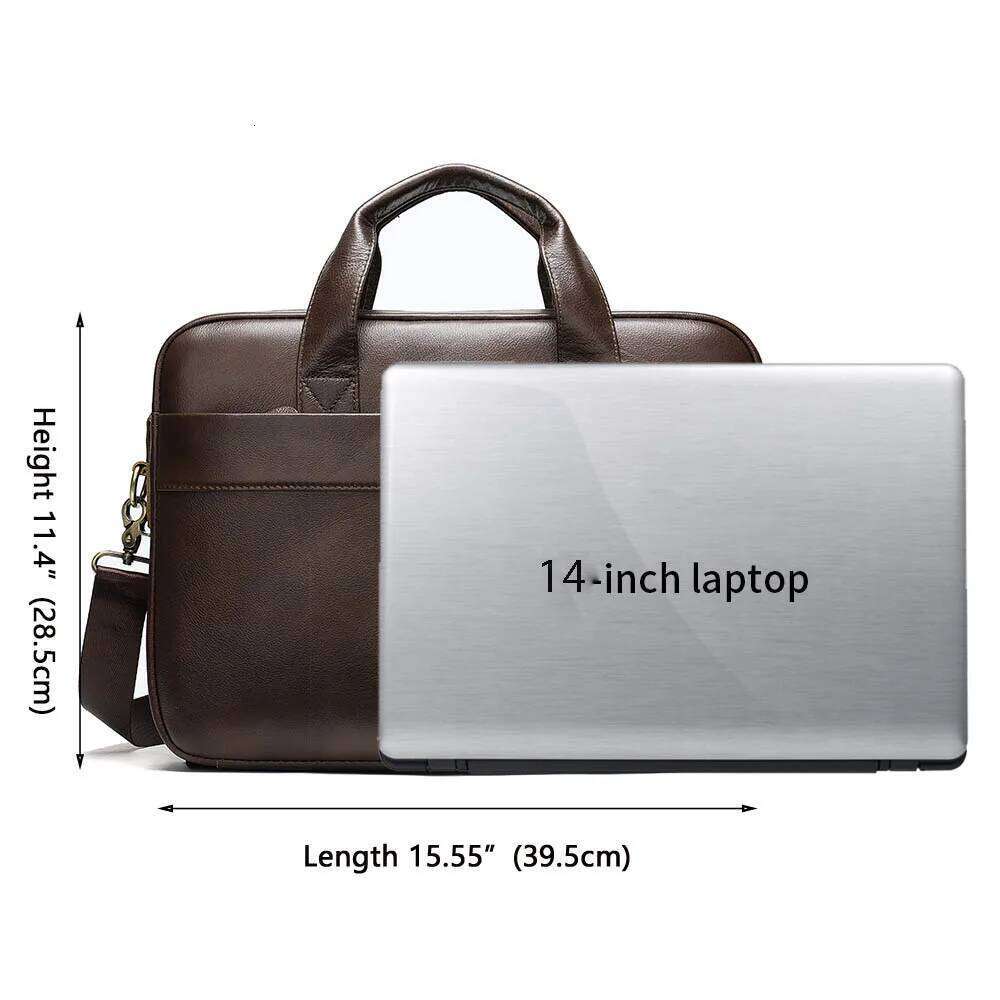 WESTAL Genuine Men Briefcase Laptop 14 Messenger Men's Leather Bag Business Portfolio For Document A4 7022
