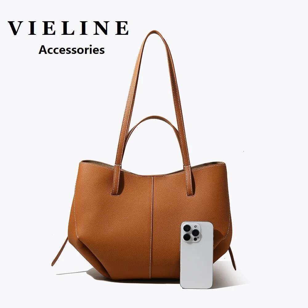VIELINE New Women's Tote Large Capacity Leisure Shoulder Handbag Cowhide Commuting Fashion Messenger Shopping Bag