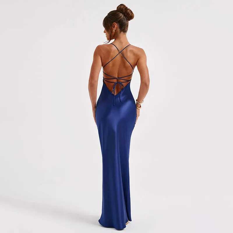 Sexy Satin Backless Lace Up Mermaid Slip Dress Women Sweetheart Neck Sexy Slim Bodycon Dresses Elegant Silk Gown Partywear XJ250610