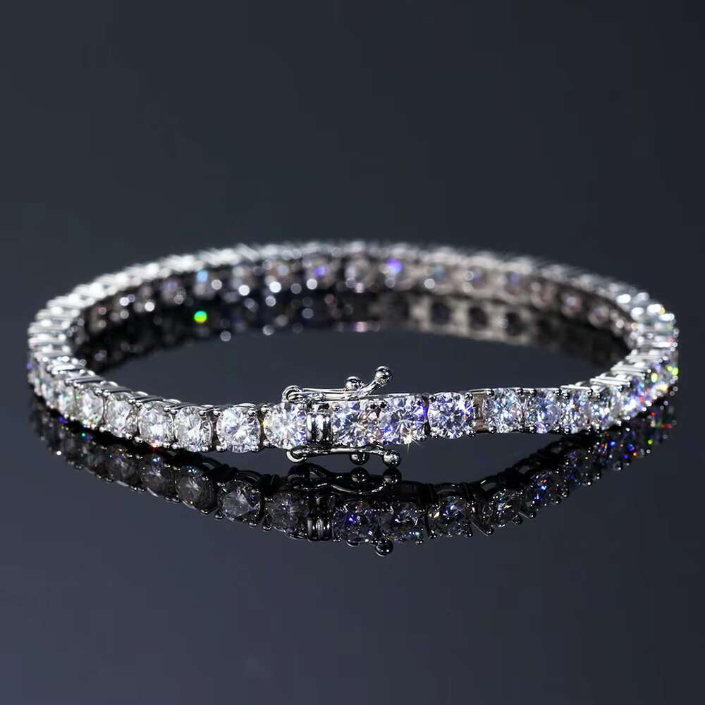 Moissanite Tennis Bracelet 18k White Gold Plated 925 Silver 3mm D VVS GRA Round Cut Women Men Gift Birthday Anniversary Bracelet