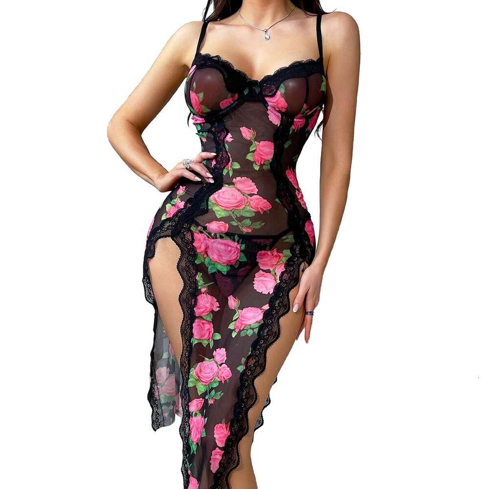 Spell Lingerie Porn Suits Women S Mesh Printed Lace Camisole Nightdress Thong Sexy Sleepwear Set Sexy Lingerie