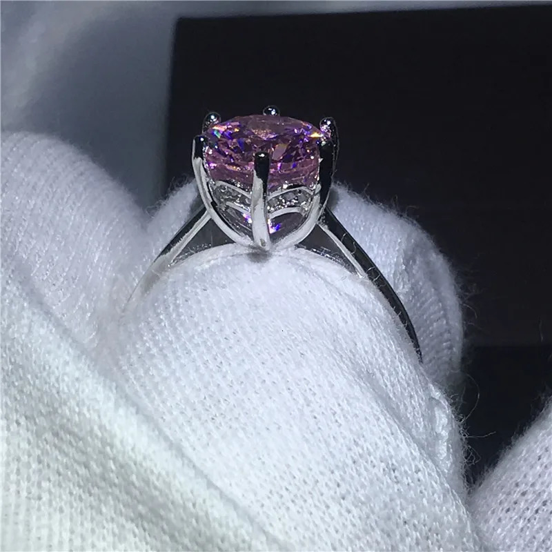 Solitaire Pink Carbon Diamond Ring 100% Real 925 Sterling Silver Party Wedding Band Rings for Women Bridal Engagement Jewelry 250610