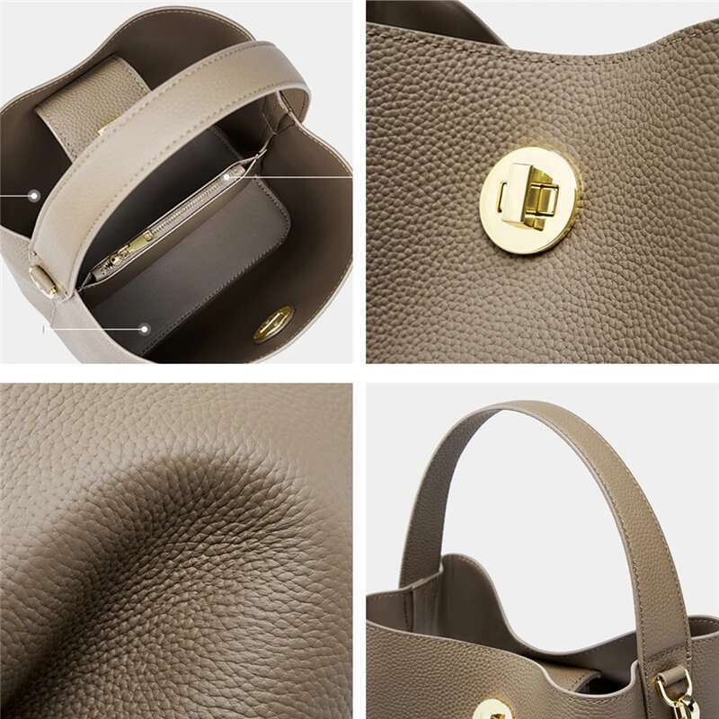 Hifashion Cowhide Genuine Leather Bucket Tote Shoulder Bags For Women 2025 Designer Top Handle Crossbody Ladies Handbags