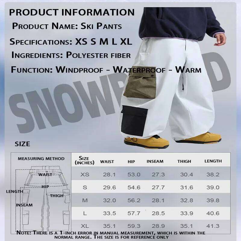 2025 New Men's Multi Port Wide Leg Single Board Breathable Waterproof Ski Pants Winter Outdoor Sports Women's