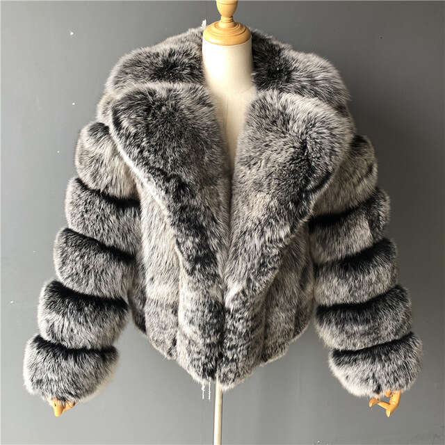 Fox Women's Fashion 2023 Autumn Winter Faux Fur Coat With Blazer Collar