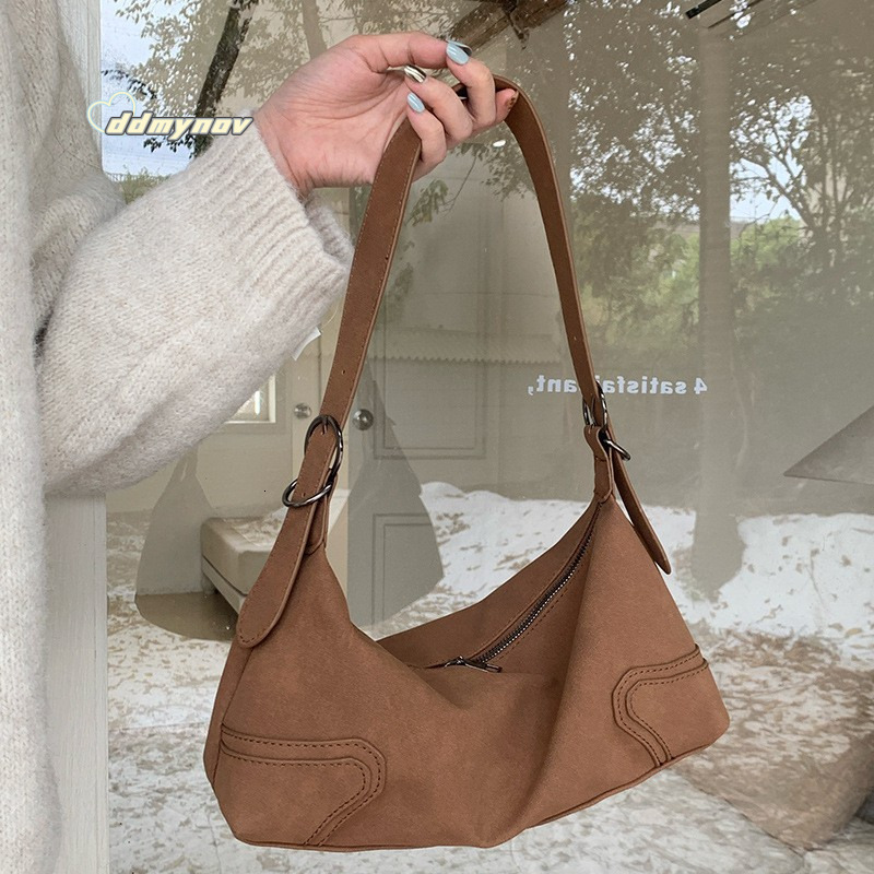 Niche Design Versatile Suede Underarm Autumn Winter Korean Fashion Matte Texture Single Shoulder Crossbody Bag for Women ddmynov