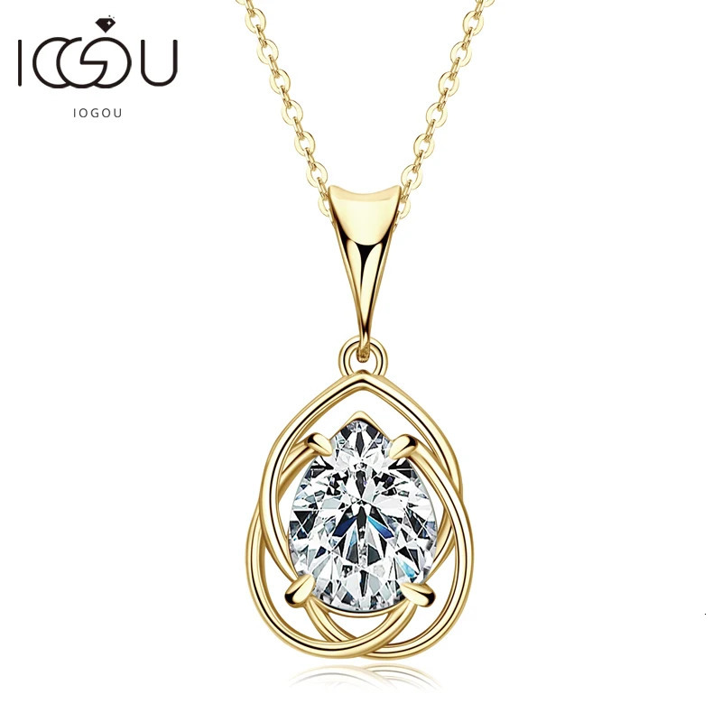 IOGOU Pear Cut 2.0ct Teardrop Pendant Necklace Adjustable S925 Silver Chain GRA Certified Fine Jewelry 2025 Trendy 250609