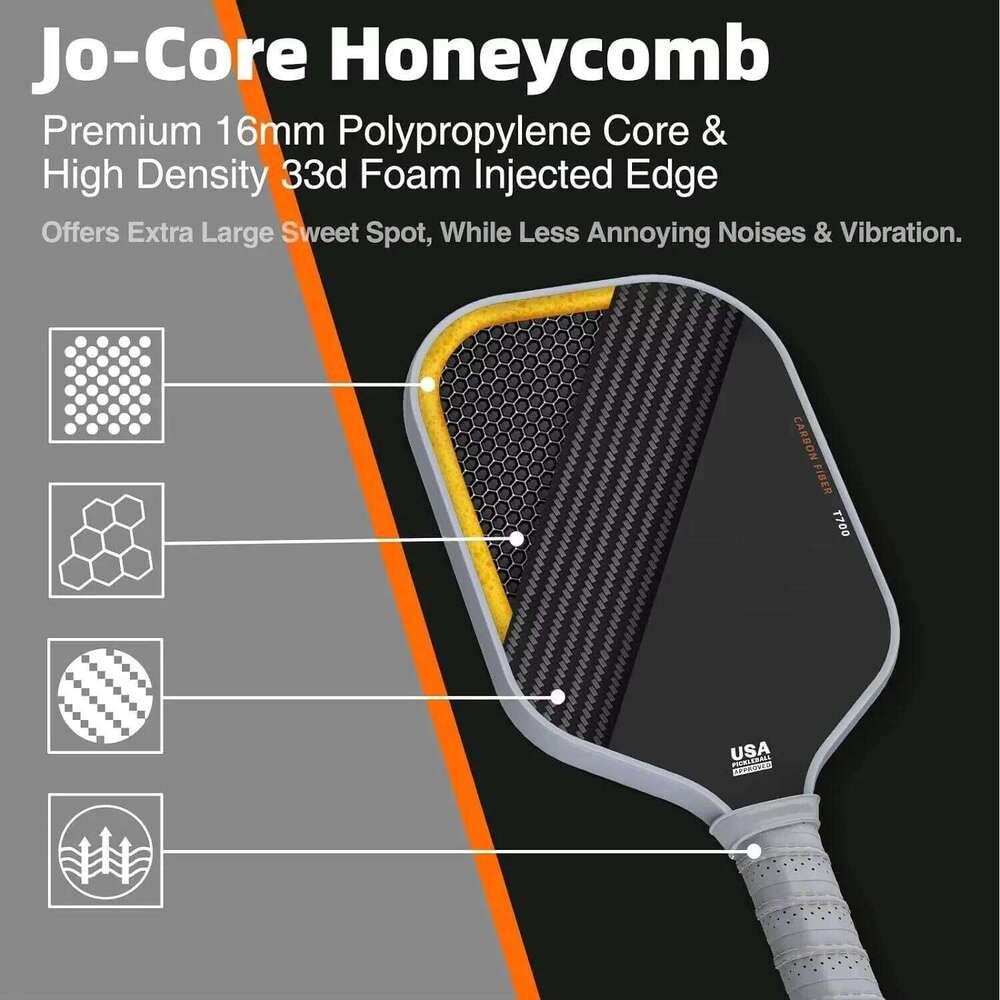 T700 Pickleball Paddle Carbon Fiber Matte Surface 16mm Enhanced Sweet Spot Control Power Grip Non Slip Compatible with Usapa New