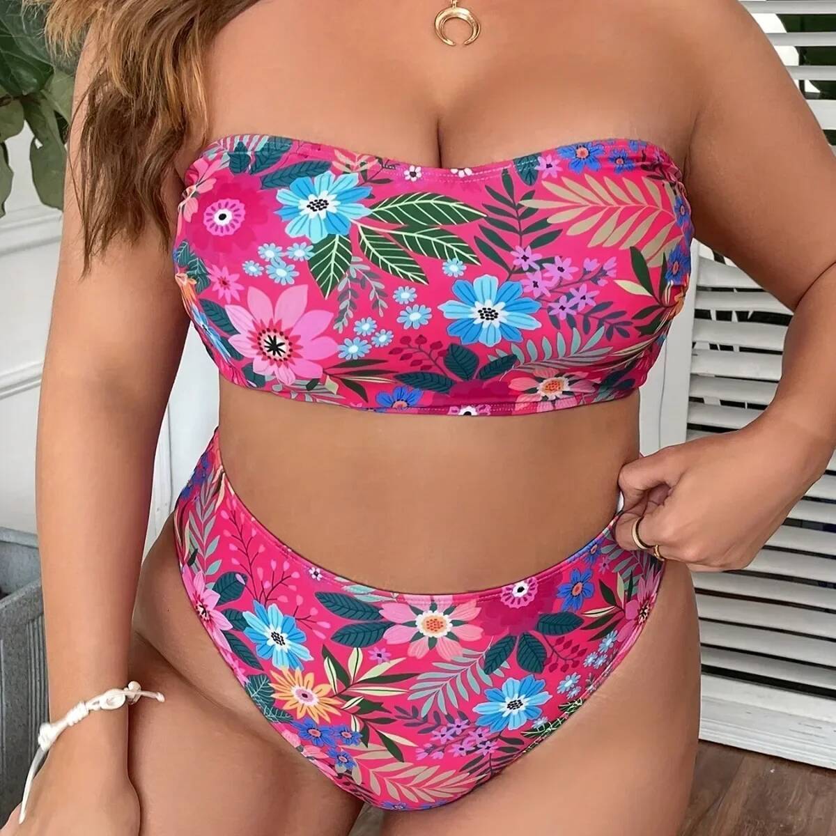 Sexy Strapless Bikini Set Women Swimsuit Print Puch Up Biquini Big Plus Size Swimwear Bandage Female Bathing Suit Beachwear 5XL