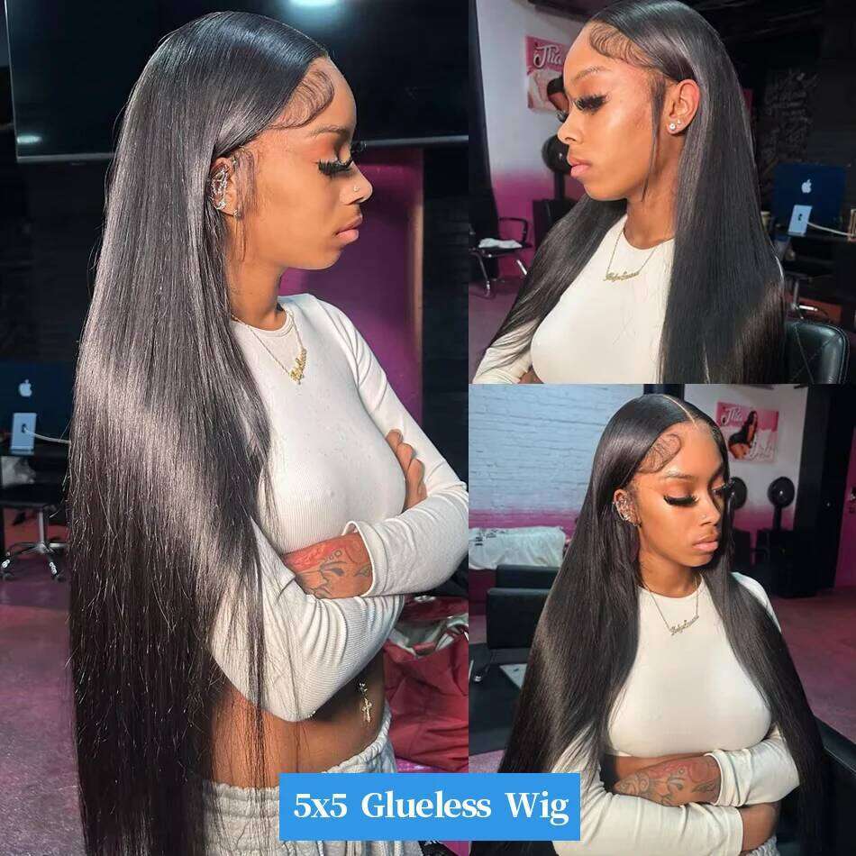 Ready To Wear 5x5 Glueless 200% Vieamese Bone Straight Lace Frontal Wigs Raw Virgin 100% Human Hair Wig 32 36Inch