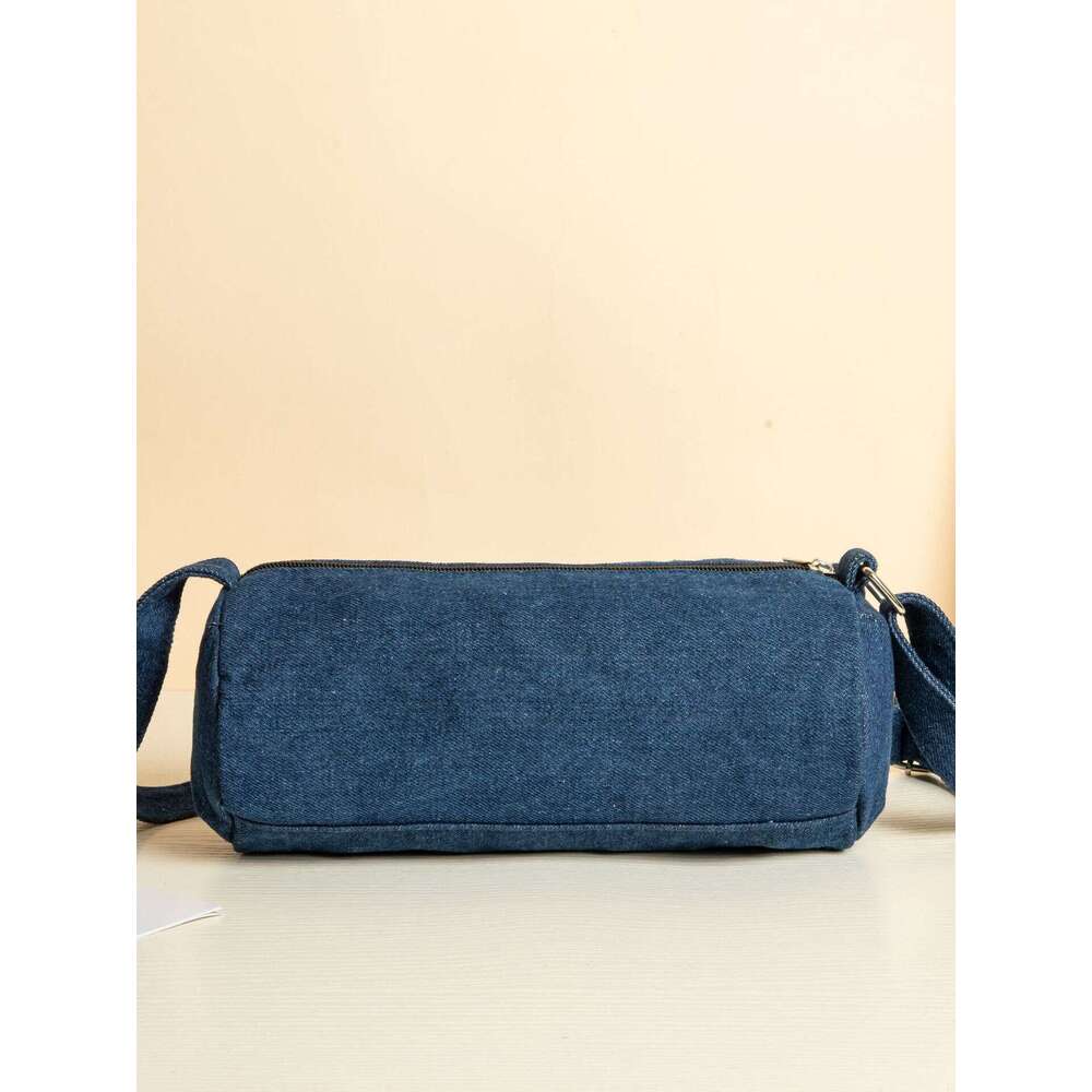 2025 New Denim Cylinder Crossbody Artistic Student Backpack Small Slouch Canvas Phone Bag