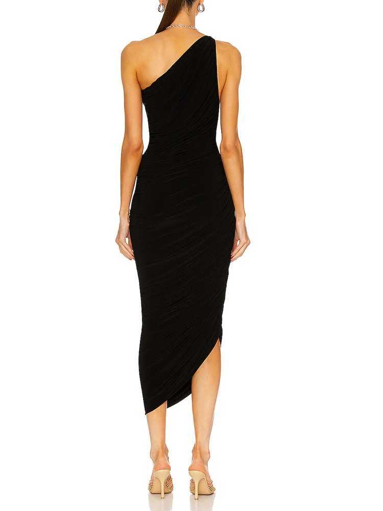 Womens One Shoulder Pleated Dress Slim Maxi Sleeveless Asymmetric Dress Cocktail Formal Party Long Dresses XJ250610