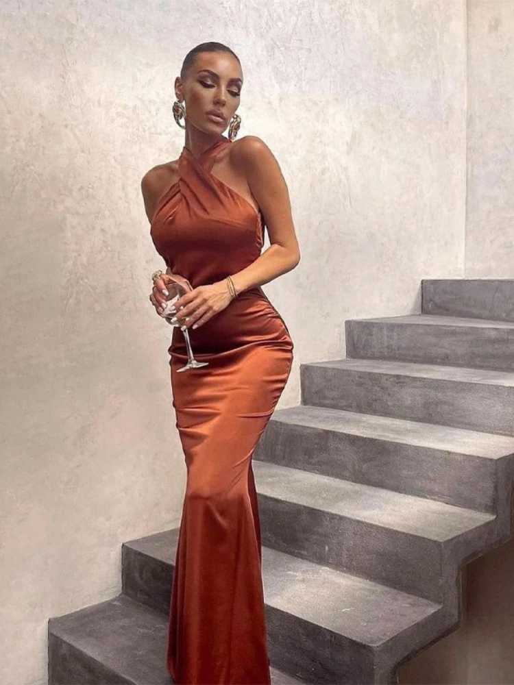 2025 Summer Fashion New Sexy Womens Dress Solid Color Slim Fit Sleeveless Backless Vacation Style Party Dress XJ250610