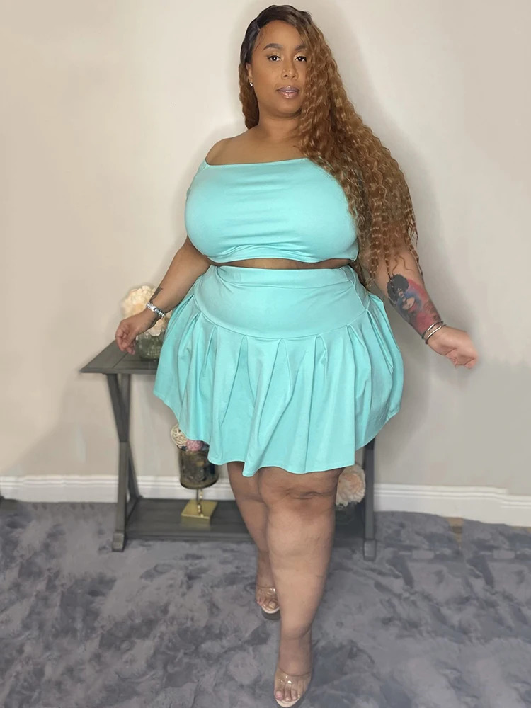 5xl Plus Size Women Clothing Wholesale Summer Outfits Crop Tops and Pleated Skirt Tracksuit Sweet Dress Suits Drop 250609