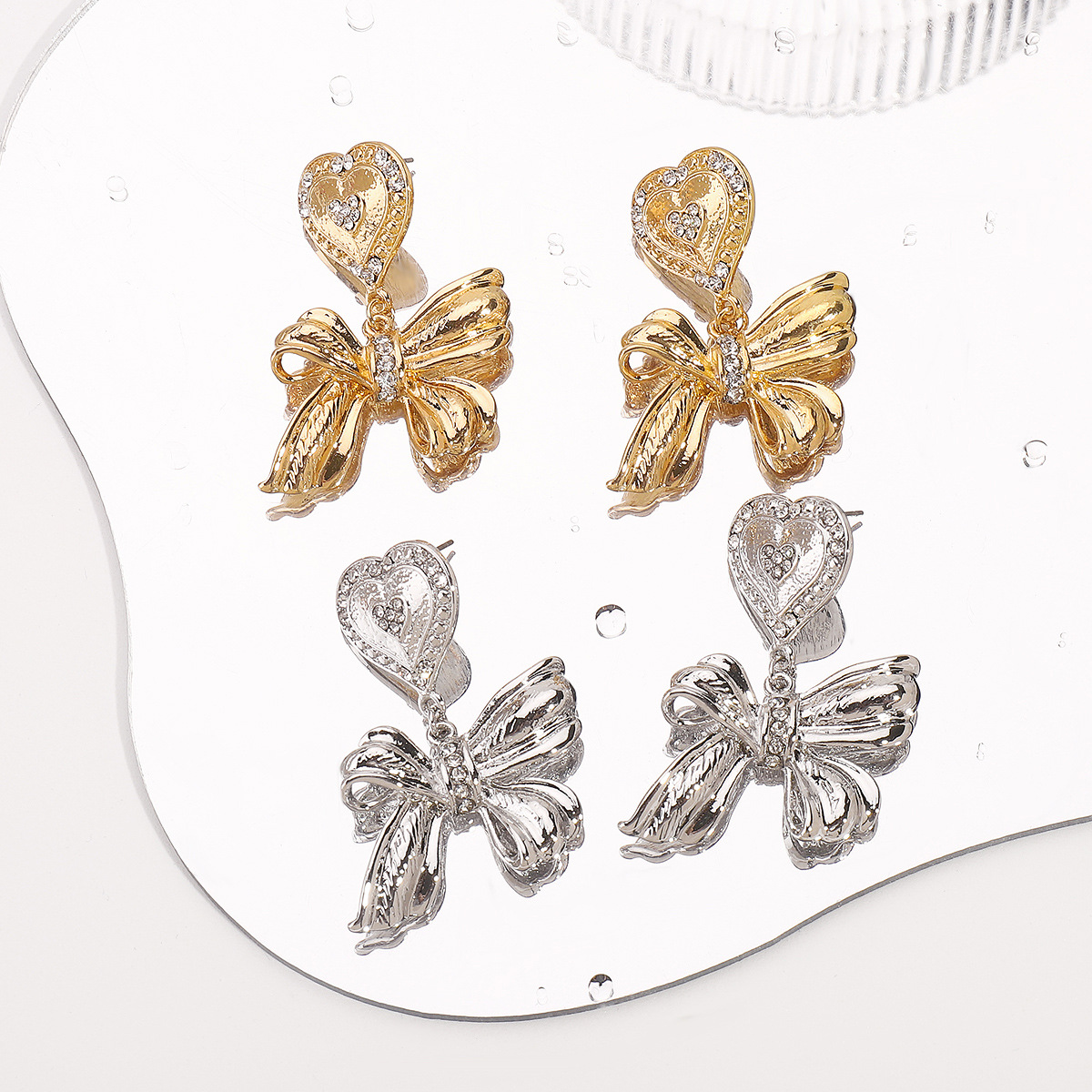 Vintage French Court Style Heart Bow Earrings Luxury Inspired Elegant Statement Ear Jewelry for Women