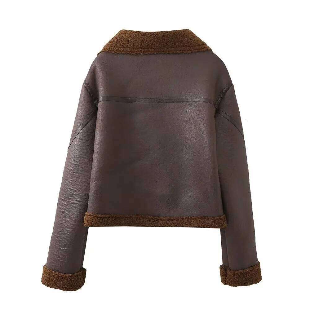 TRAF Autumn New Product Women's Fashion Casual Motorcycle Short Leather Jacket Long Sleeve Coat
