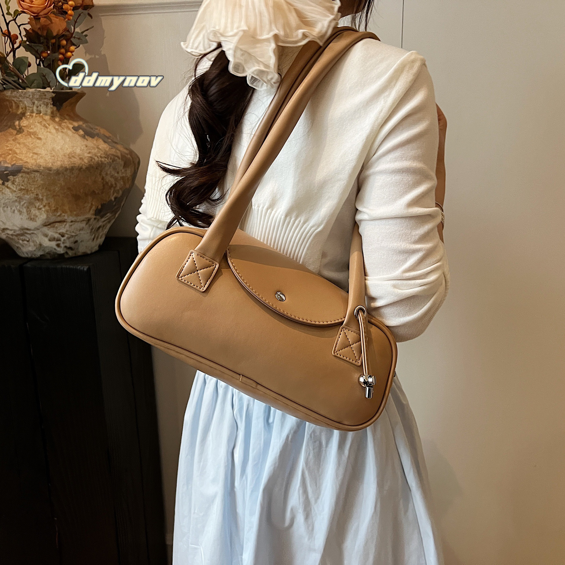 Korean Style Pleated Drawstring Tote for Women 2025 New Macaron Color Underarm Fashion Commuter Versatile Shoulder Bag ddmynov