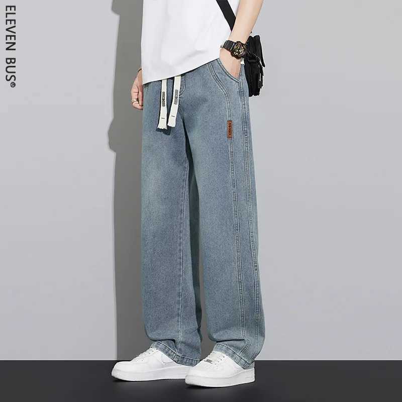 Summer work jeans mens street fashion denim jogging pants mens loose harem jeans loose straight wide-leg jeans M250610